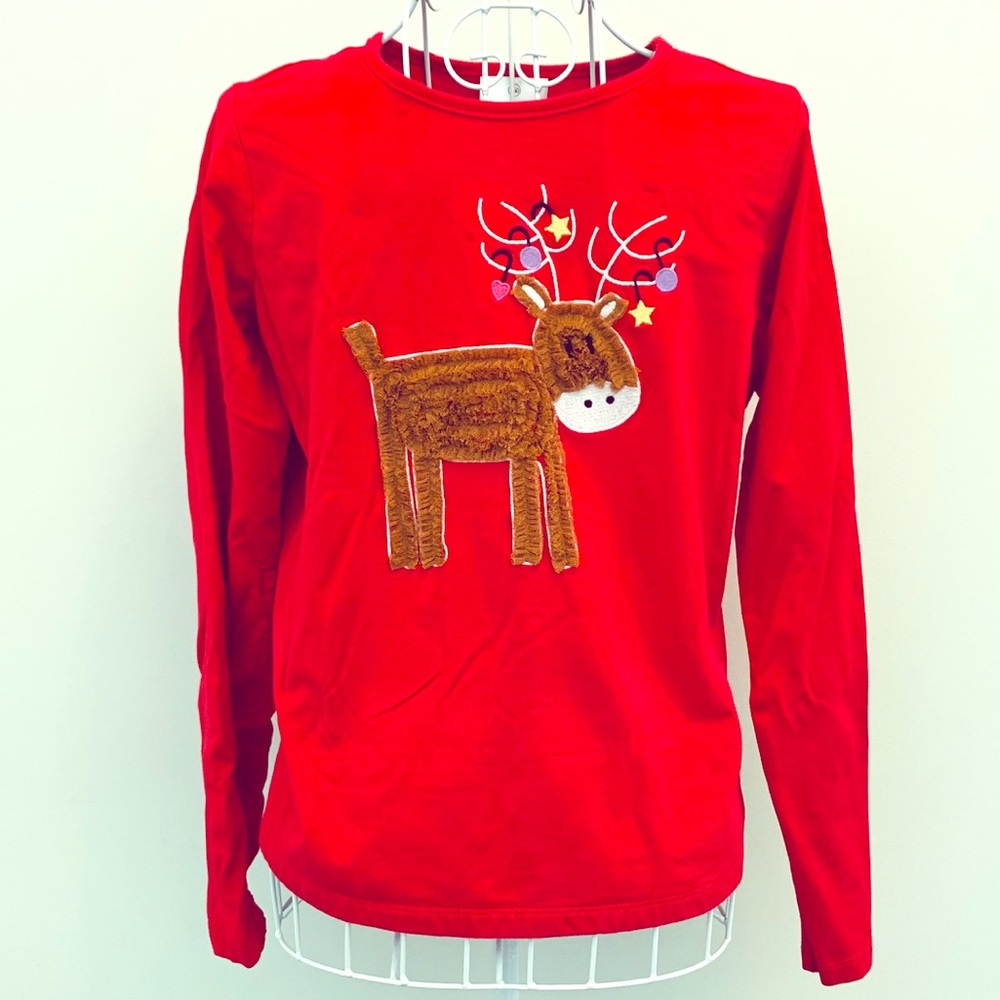 Girls Hanna Andersson Red Reindeer Shirt, Size 14